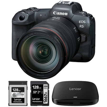 Canon EOS R5 Camera w/ 24-105mm Lens + 128GB CFexpress Card + 128GB Card + Card Reader