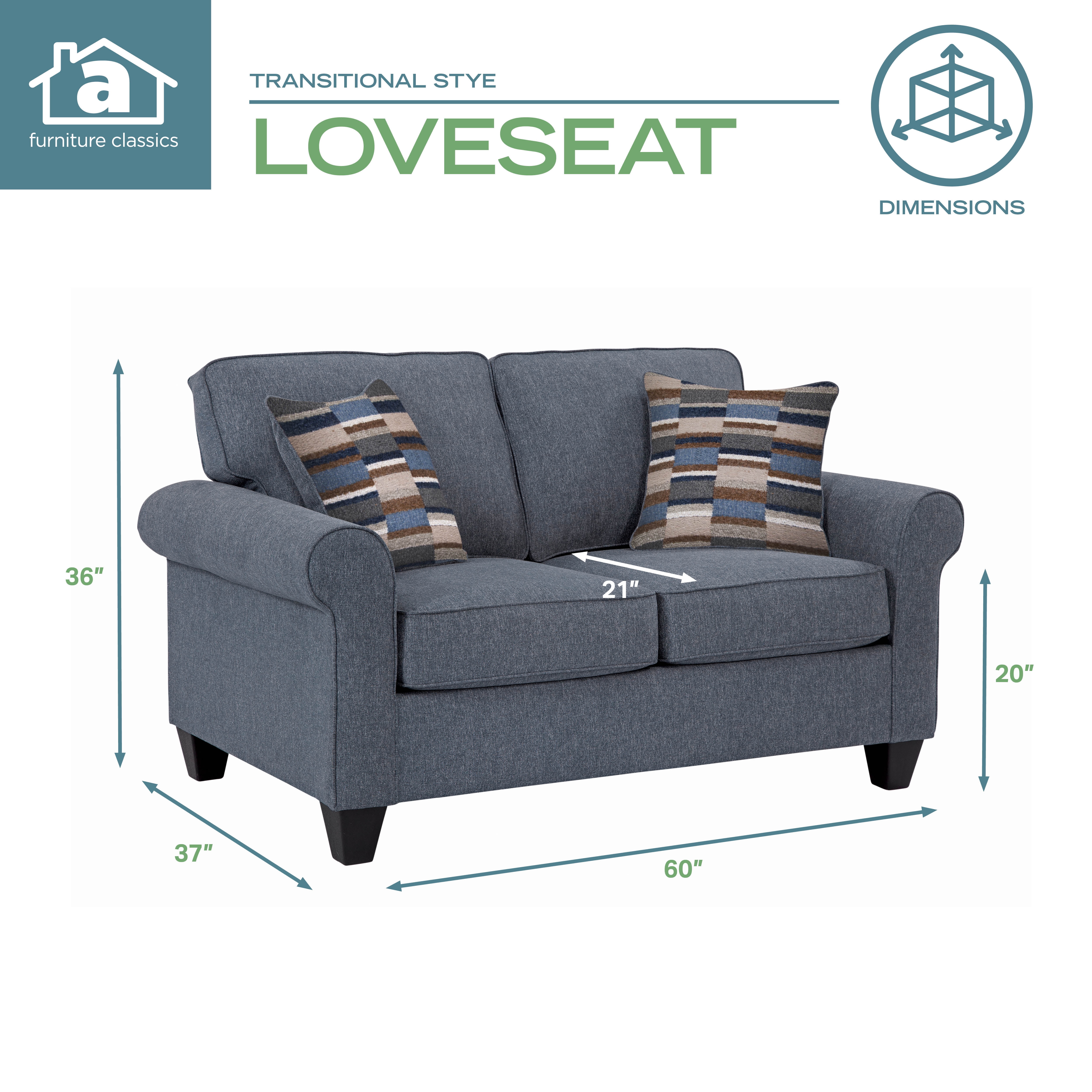 American Furniture Classics Model 8-020-A330V22 Eureka Rolled Arm Loveseat with Two Pillows