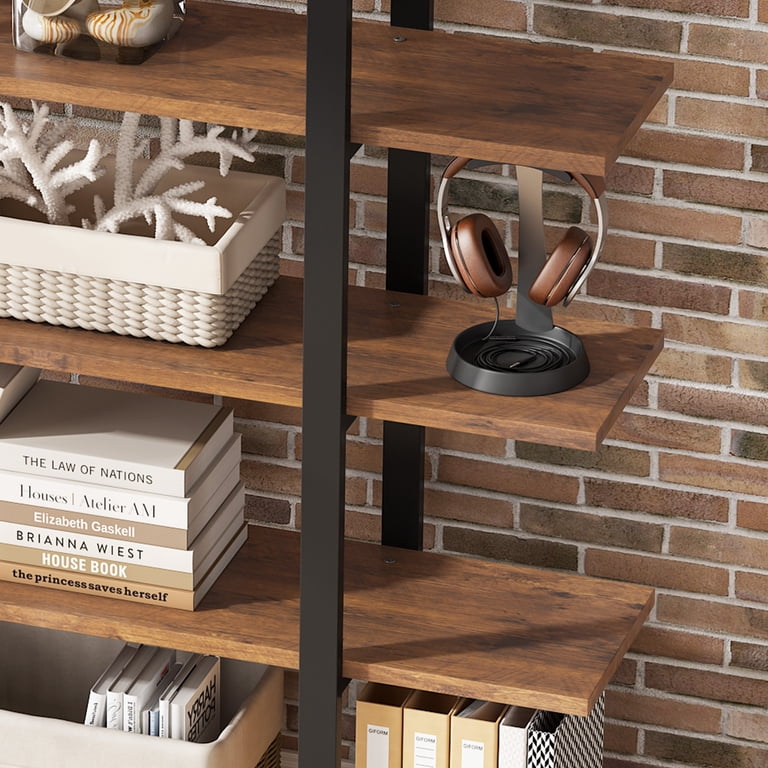 Tribesigns 75-Inch Tall 5-Tier Bookshelf – Industrial Metal Frame, Rustic Brown, Open Storage For Living Room & Office