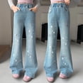 thumbnail image 2 of XEGLSBU Jeans for Girls 12-14 Denim Girls Denim Bottom Pants with Handmade Bow Applique and Rhinestone Embellishment Casual Wear Blue Size 13-14 Years, 2 of 7
