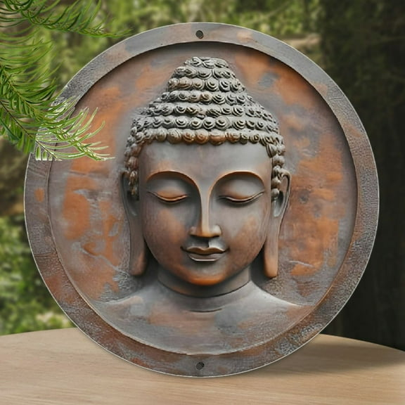 1pc, 8x8 Inch Round Aluminum Buddha Wall Art, Classic 2D Vintage Metal Sign, No Power Needed, Wall Hanging Decor for Home, Living Room, Office, Bar, Kitchen, Perfect Gift for Buddhists, Multi-Purpose