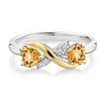 thumbnail image 2 of Gem Stone King 925 Sterling Silver and 10K Yellow Gold Yellow Citrine and White Lab Grown Diamond Ring for Women (0.96 Cttw, Heart Shape 5MM, Gemstone Birthstone, Available in Size 5, 6, 7, 8, 9), 2 of 5