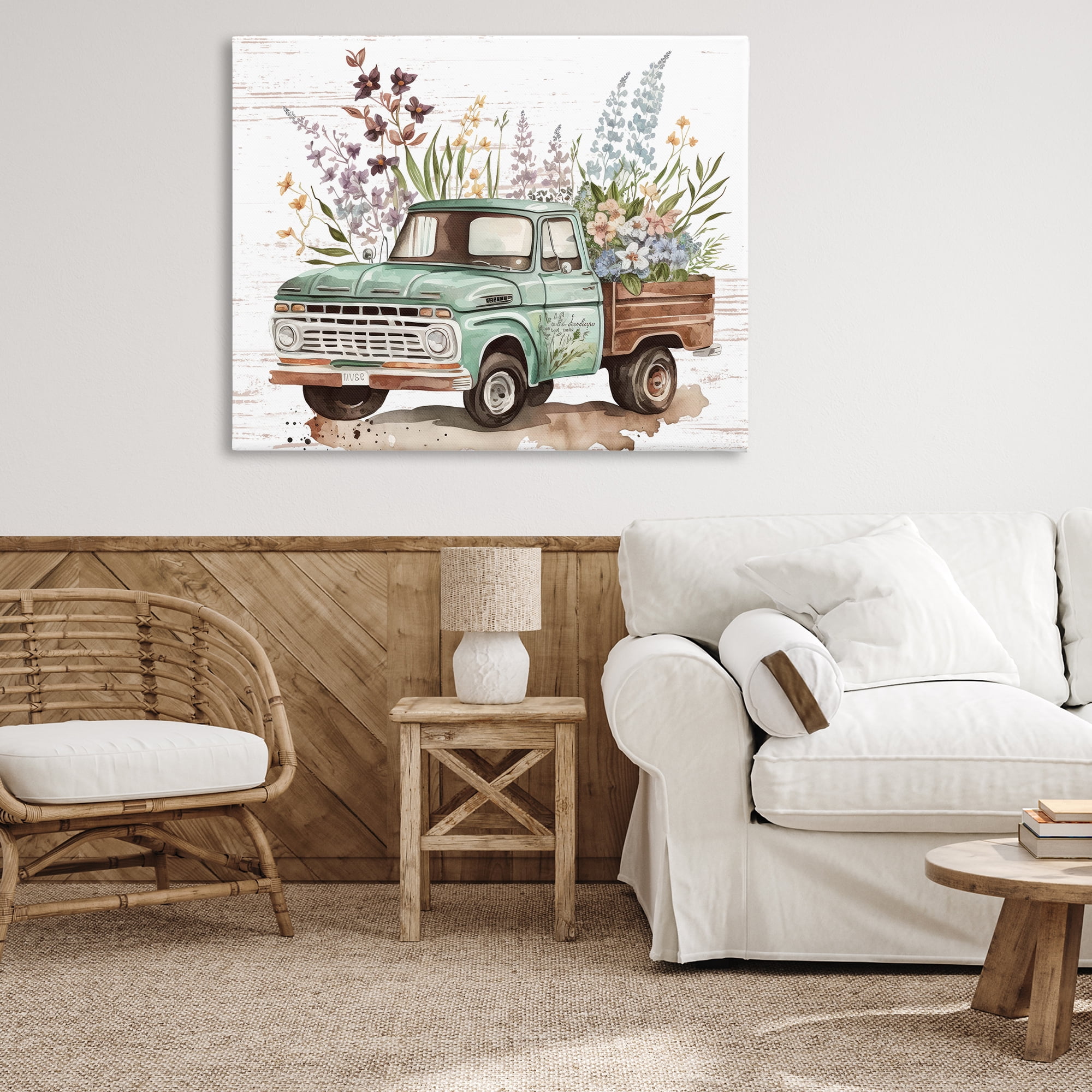 Stupell Industries Floral Herb Truck Transportation Painting Gallery Wrapped Canvas Art Print Wall Art, 48 x 36