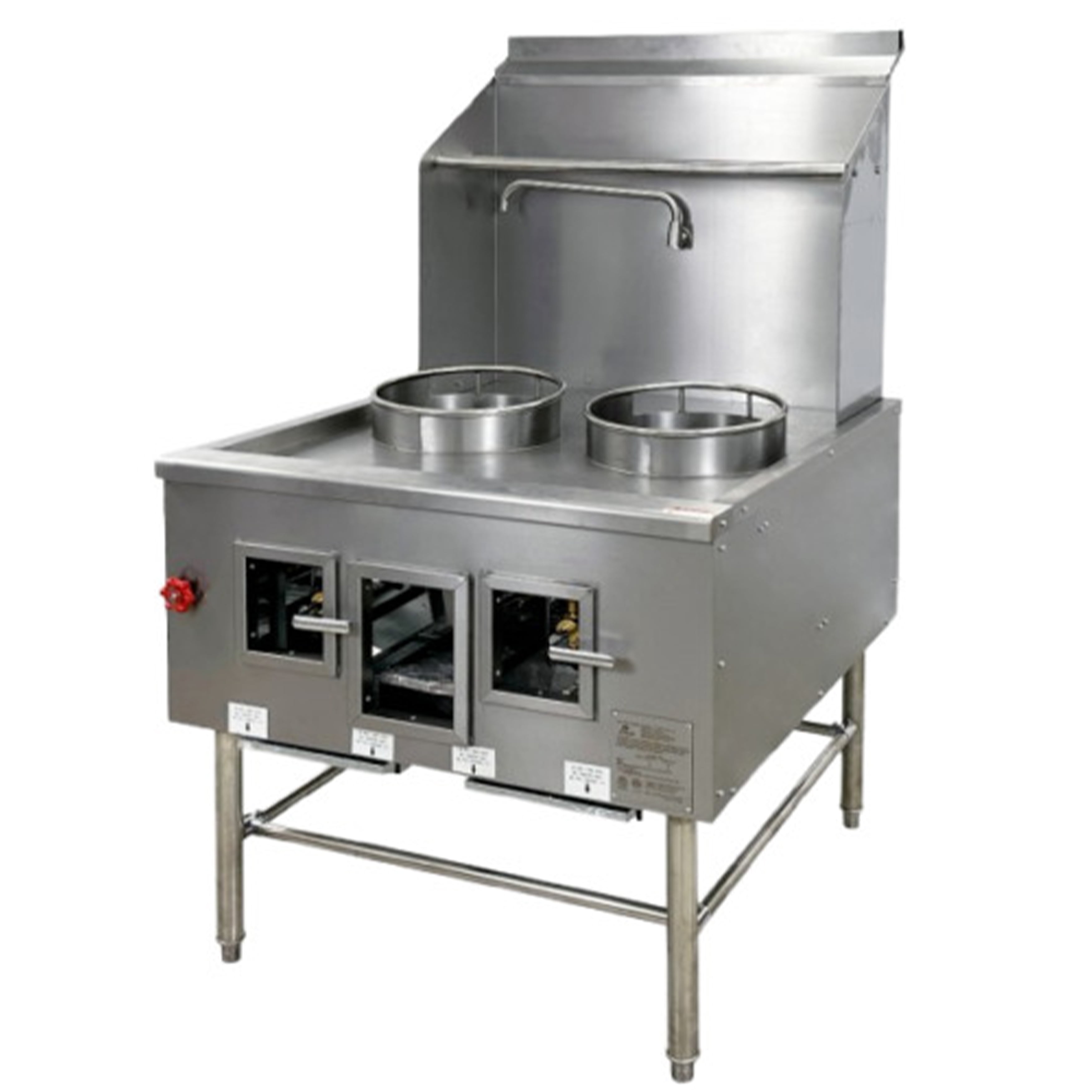 48 in. Two Chamber Wok Range with 13''+16'' Rings, Backsplash, Faucet, Natural Gas, NSF
