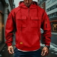 thumbnail image 2 of Dresfit Tactical Hoodies Mens Fleece Quarter Zip Sweatshirts Hooded Long Sleeve Travel Pullover Winter Fall Cargo Zip Up Warm Tops Red L, 2 of 9