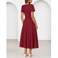 thumbnail image 3 of Merokeety Womens Summer Dresses Crewneck A Line Pleated Flowy Midi Dress With Pockets Wine M, 3 of 6