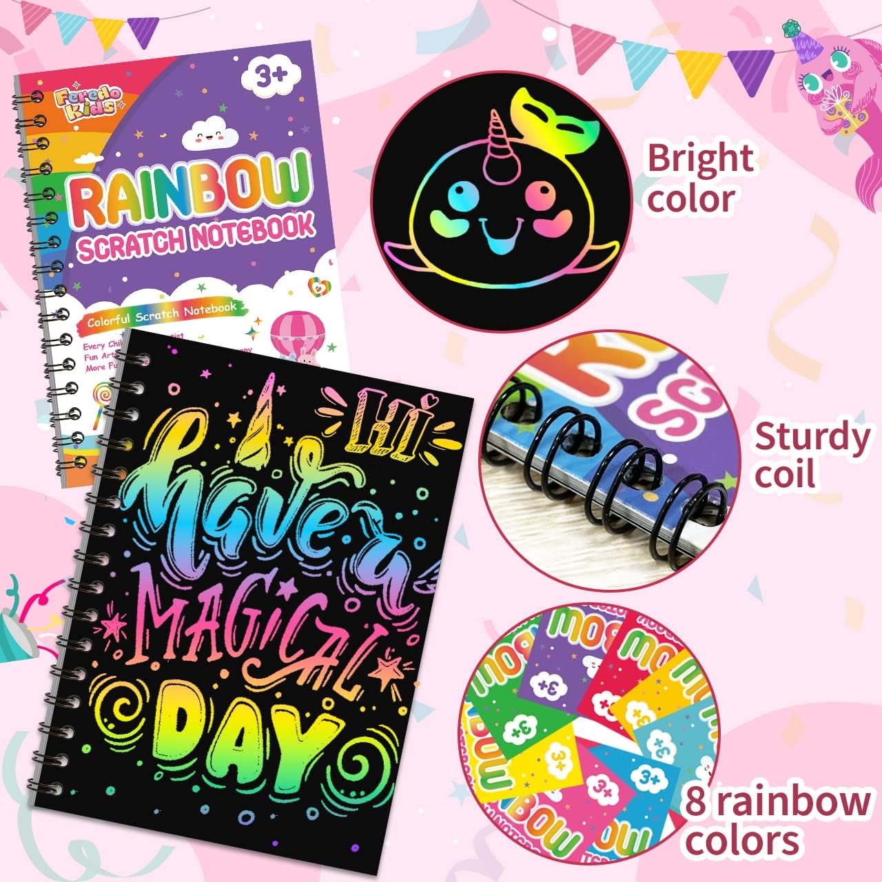 Party Favors Birthday Gifts for Kids: 48 Pack Scratch Art Notebook Party Favors for Kids Goodie Bags Stuffers for 3-8 Year Old Girls Boys Art Craft Kit for Classroom Halloween Birthday Christmas Gifts