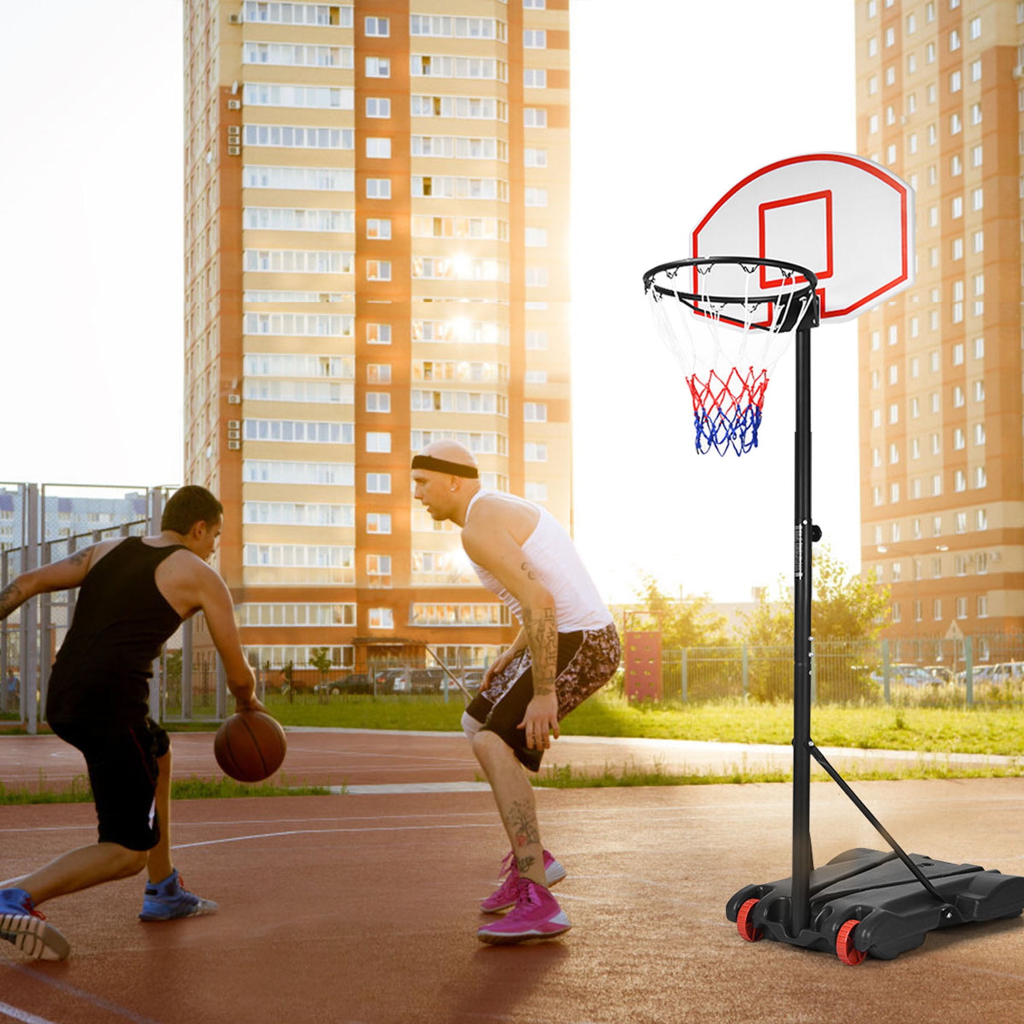 Kids Portable Height-Adjustable Sports Basketball Hoop System Stand with Wheels 