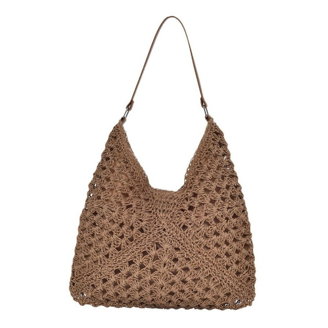 Bolso de hombro tejido, bolso de mano vintage grande de moda para viajes, trabajo y playa Caqui