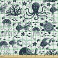 thumbnail image 2 of Nature Sofa Upholstery Fabric by the Yard, Art Ornamental Nautical Creatures Underwater Life Octopus Fish Turtle Jellyfish, Decorative Fabric for DIY and Home Accents, Indigo White by Ambesonne, 2 of 5
