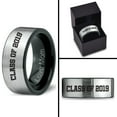 thumbnail image 4 of Tungsten Graduating Class Of 2019 Engraved Love Mom Band Ring 8mm Men Women Comfort Fit Brushed Gray Flat Cut Black Polished, 4 of 4