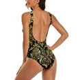 thumbnail image 4 of Baroque Floral Swimsuit Sexy Black And Gold One Piece Swimwear Push Up Bodysuit Stylish Holiday Swim Bathing Suit, 4 of 7