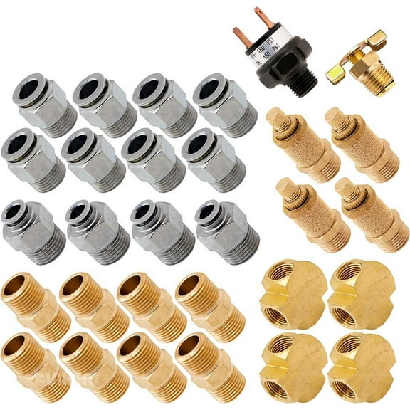 Vixen Air Set of Fittings for Eight 3/8" NPT Air Valves using 3/8" and 1/4" OD Air Lines, Pressure Switch Included VXK3803