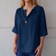 thumbnail image 2 of Camisa con cuello en V y botones para mujer: blusa informal, ligera, versátil y lavable a máquina, 2 of 5