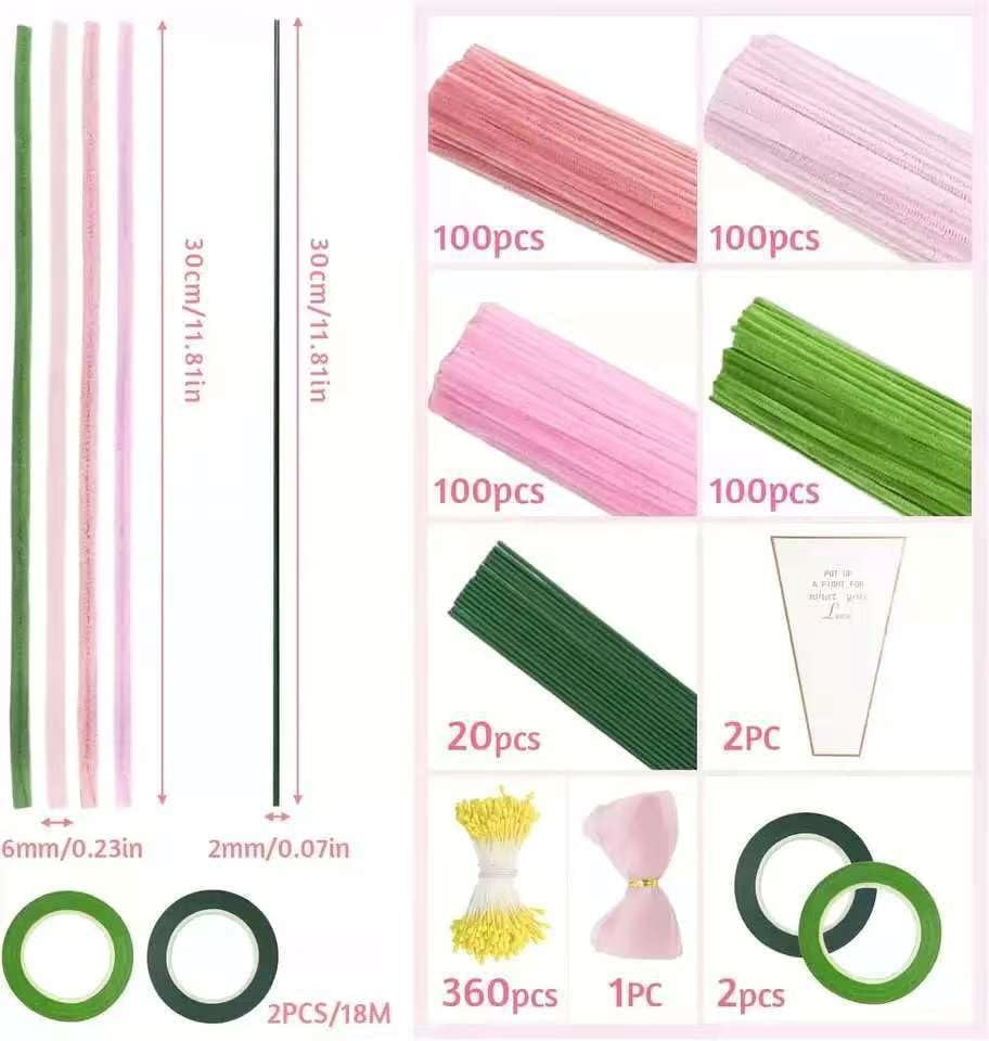400 Pcs Pink Chenille Pipe Cleaners for DIY Crafts, Soft Fuzzy Stems, Flower Bouquet Art