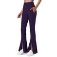 thumbnail image 2 of Hurxie Yoga Leggings with Front Slit and Pockets High Waist Tummy Control Buttery Soft Comfy Stretchy Workout Pants Purple,S, 2 of 7