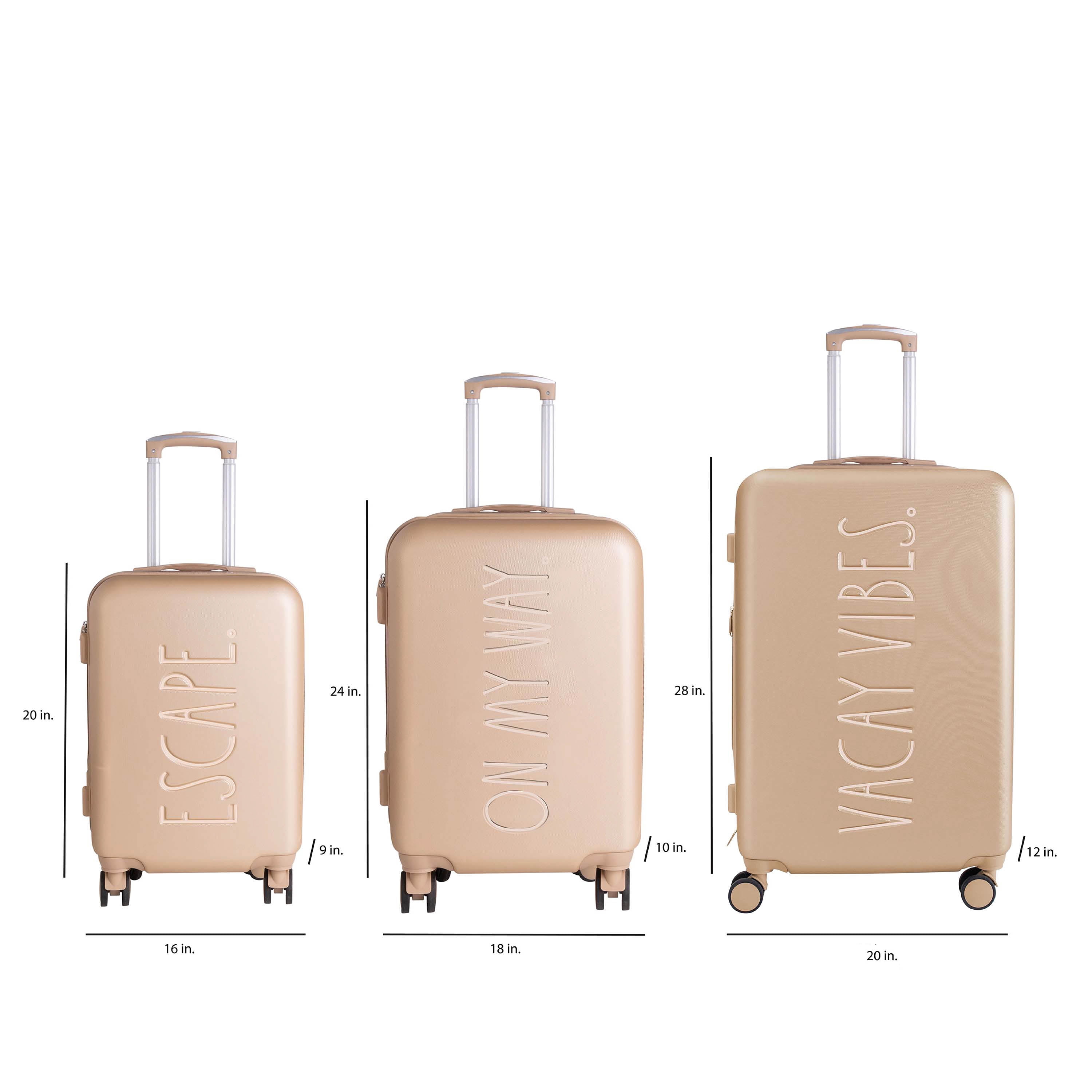Rae Dunn 3 Piece Expandable Rolling Luggage Set in Champagne