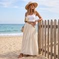 thumbnail image 5 of Womens Linen Maxi Skirts Summer Boho Solid Beach Elastic High Waist Pleated A-Line Flowy Swing Long Maxi Skirts, 5 of 5
