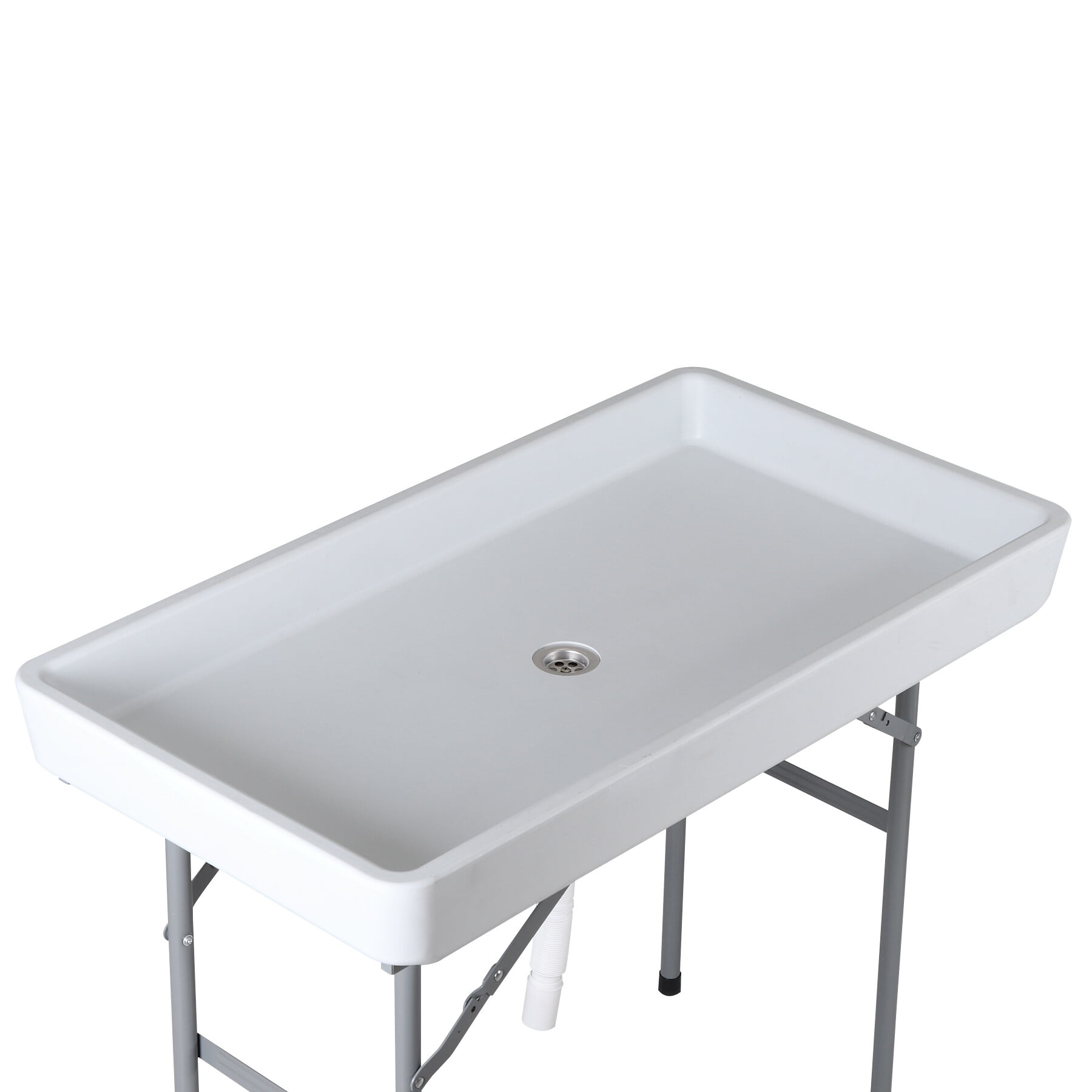 ZENSTYLE Foldable Ice Table Metal Frame Portable Ice Table with 5L Cooler Bucket and Matching Skirt White
