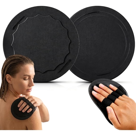 Soft Rubber Shower Scrubber - Silicone Body Scrubber with Hand Strap, 4-in-1 Exfoliating Bath Brush, Quick-Dry Round Skin Scrubbers, Deep Clean for Arms, Legs, Back，2pcs-1rough 1fine