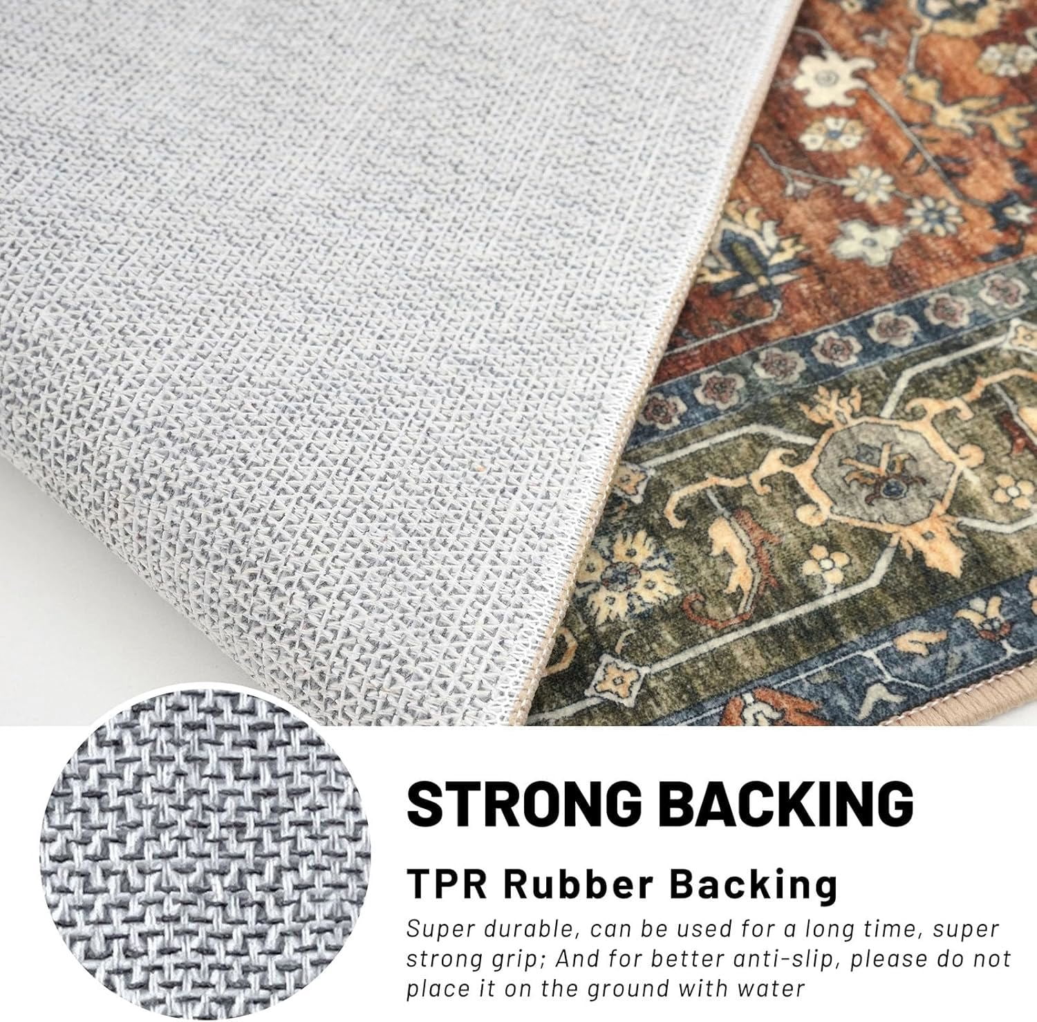 GLATTICE Washable Rugs 3x5 Brick Red Area Rugs Vintage Floral Rug for Living Room Non-Slip Kitchen Rugs Soft Printed Distressed Entry Rug Low-Pile Throw Rug Carpet for Entryway Bedroom