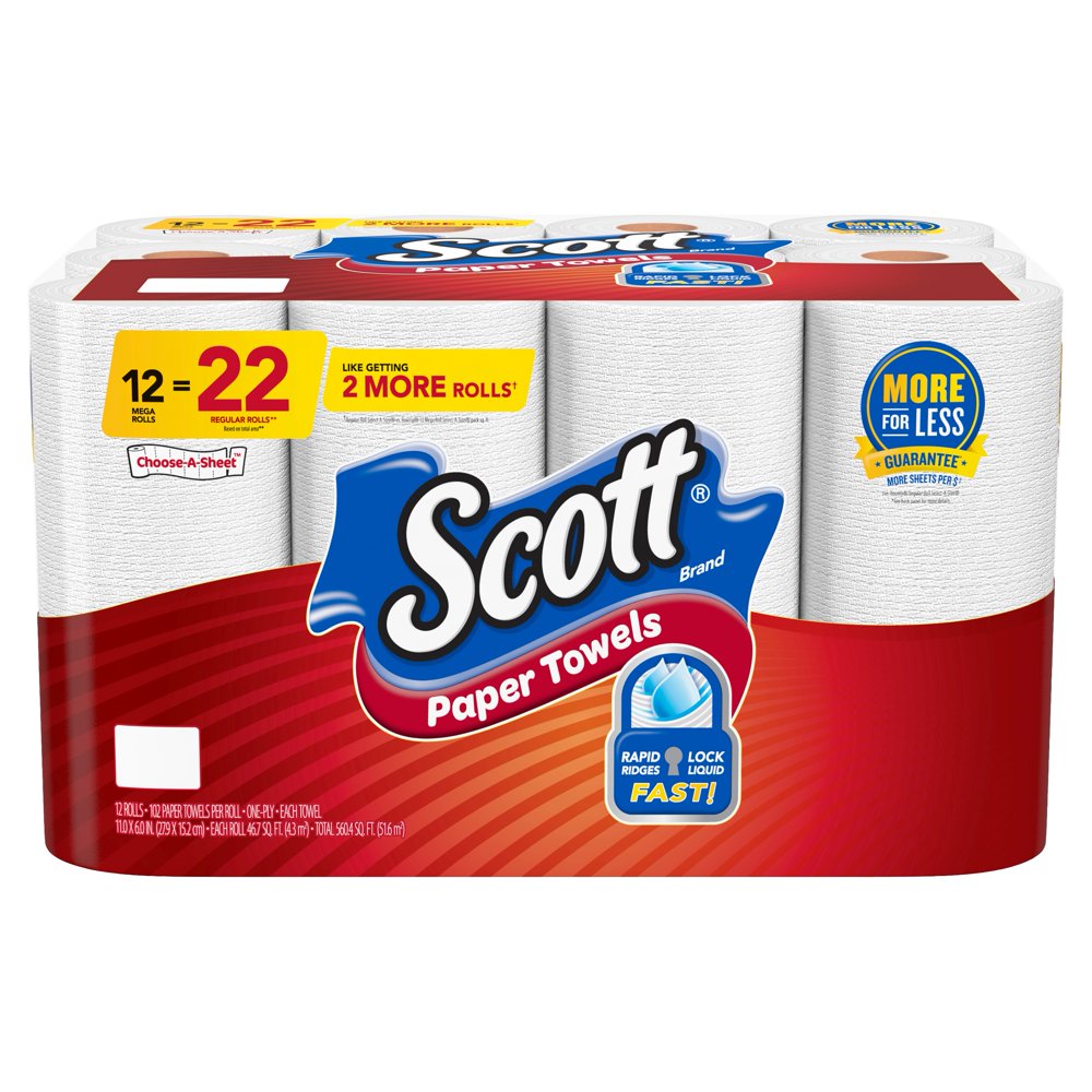 Scott Paper Towels, ChooseASheet 12 Mega Rolls = 22 Regular Rolls