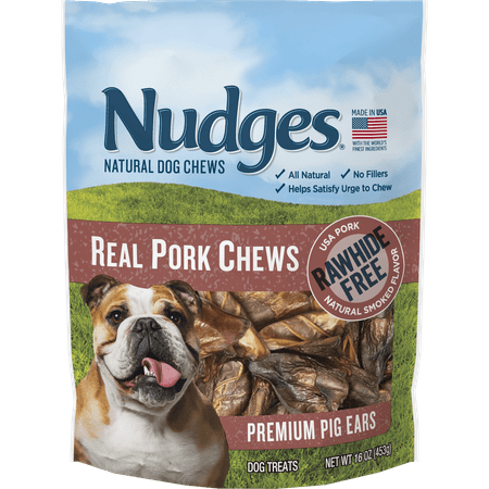 Nudges Pig Ear Real Pork Chew Dog Treats, 16 Oz