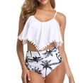 thumbnail image 2 of HAPIMO Women's Tankini Swimdress Pleated Ruffle Swimwear Sets Hawaiian Style Print Beachwear StrappyV-Neck Bathing Suit Summer Seaside Clothes for Girls Sales White S, 2 of 3
