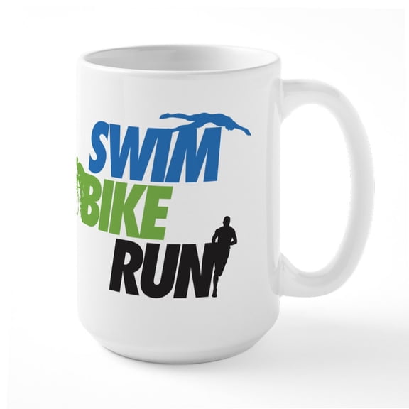 CafePress - Swim Bike Run Large Mug - 15 oz Ceramic Large White Novelty Mug