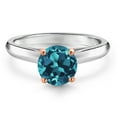 thumbnail image 3 of Gem Stone King 925 Silver and 10K Rose Gold London Blue Topaz Solitaire Engagement Ring for Women | 1.70 Cttw | Round 7MM | Gemstone November Birthstone | Size 5, 3 of 6
