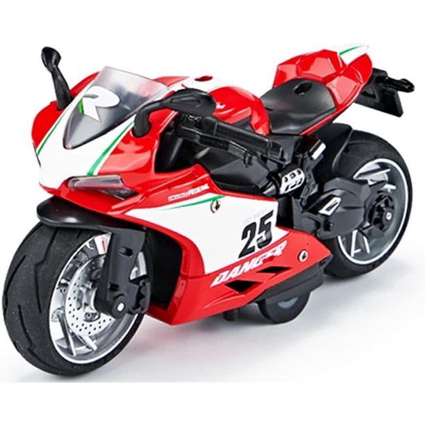 Pull Back Motorcycle Toys, Pullback Gift with Music Light, Race Motorcycles Toy for Boys Kids Age Over 3 4 5 6 7 8 Year Old (Redwhite)