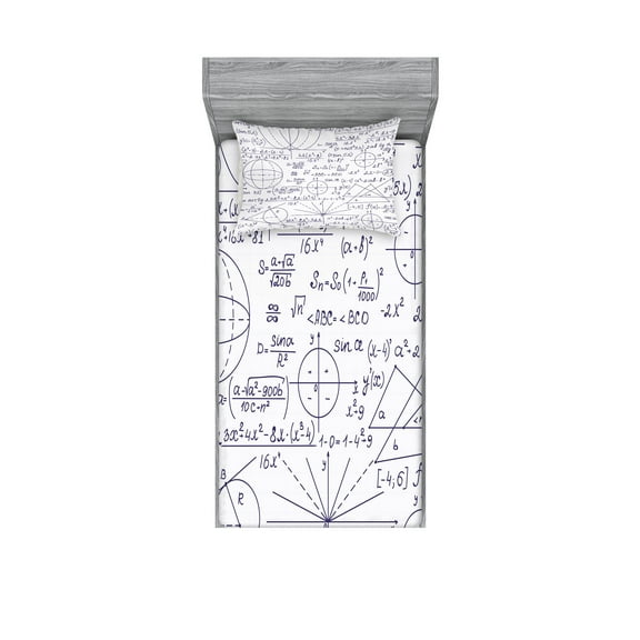 Ambesonne Modern Fitted Sheet & Pillow Sham Set, Student Geometry, Twin, Dark Purple and White