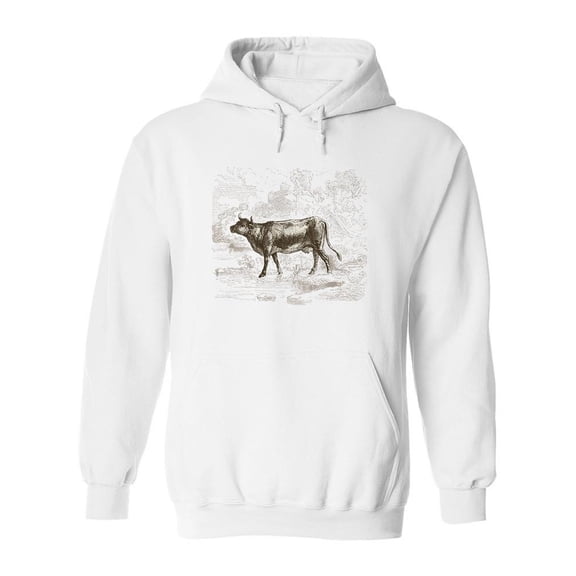 Cow,Farm Animal Pencil Drawing Hoodie Men -Image by Shutterstock, Male Large