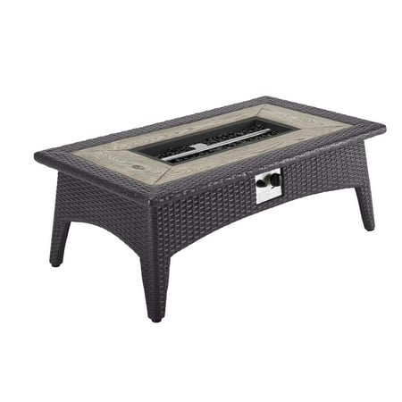 Rattan Patio Table Modern Contemporary Urban Design Outdoor Patio Balcony Garden Furniture Lounge Coffee Table, Rattan Wicker, Dark Grey Gray ()