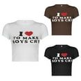 thumbnail image 4 of Femmes Crop Tops Col Rond Manches Courtes Lettre Impression Slim Fit Pull-Over T-Shirt pour les Jeunes Femmes, 4 of 5