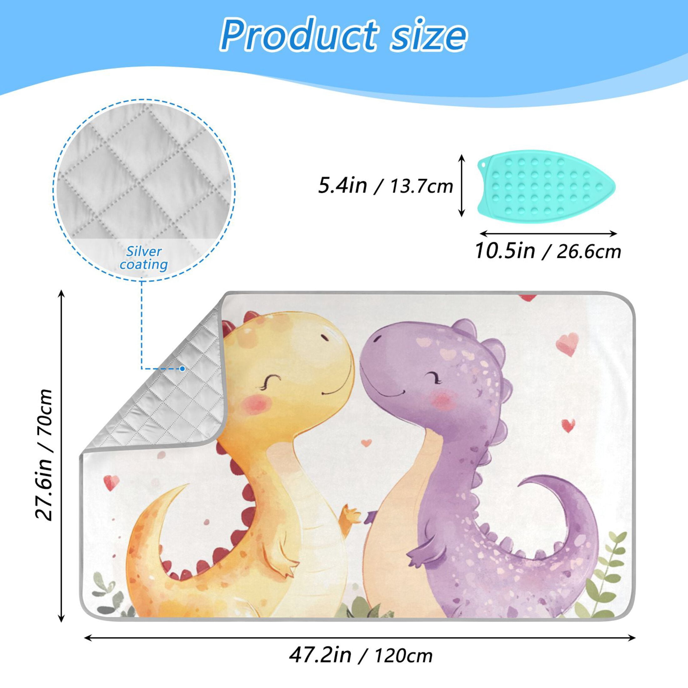 Cute Dinosaur Couple Valentine Hearts Ironing Mat Blanket Portable Travel Ironing Pad Heat Resistant Pad 47.2" x 27.6”