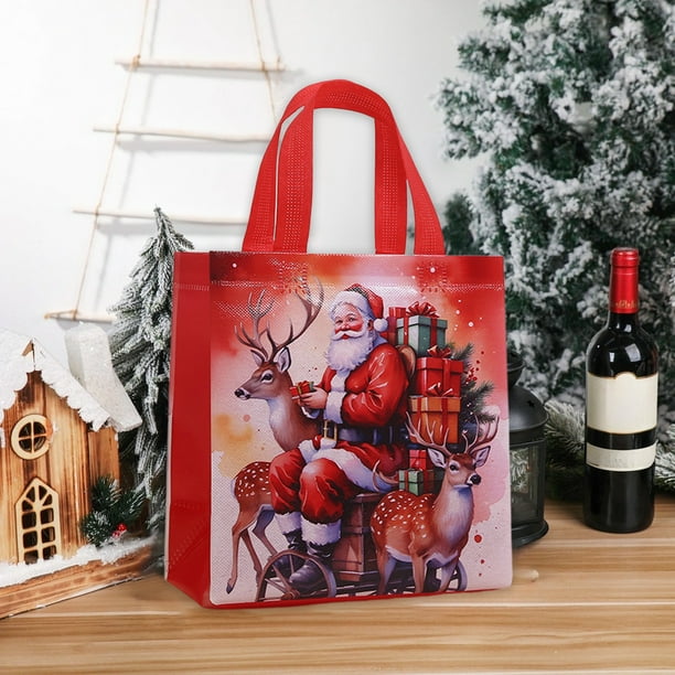 Adornos navideños, adornos navideños, regalos navideños. Bolso de mano negro navideño, bolsa de compras no tejida, regalo navideño, bolsa de embalaje para regalo. Bolsos no tejidos.