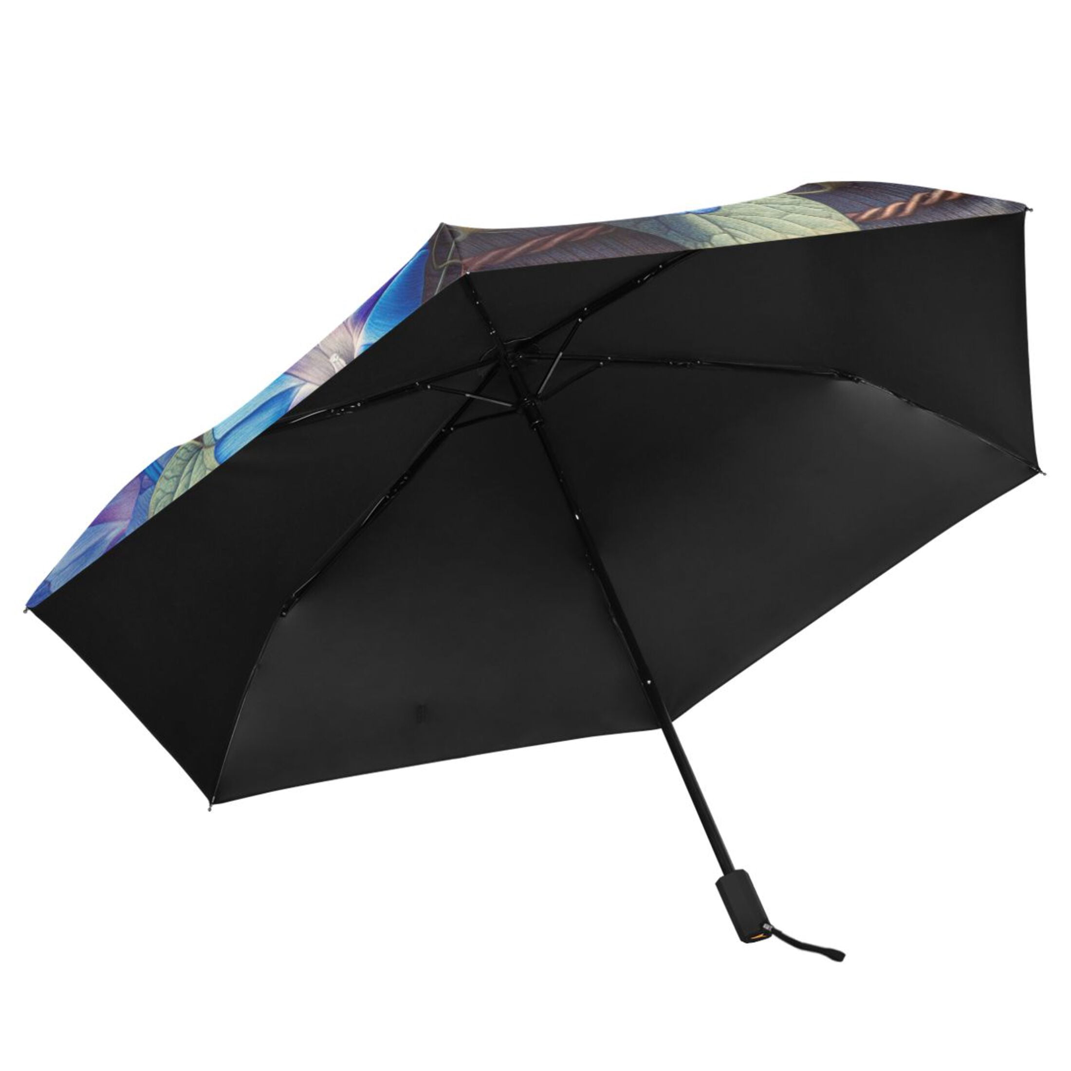 Compact Sun Umbrella Windproof Travel Umbrellas for Rain Strong Portable UV Protection Bluebirds on Wooden Fence and Flower