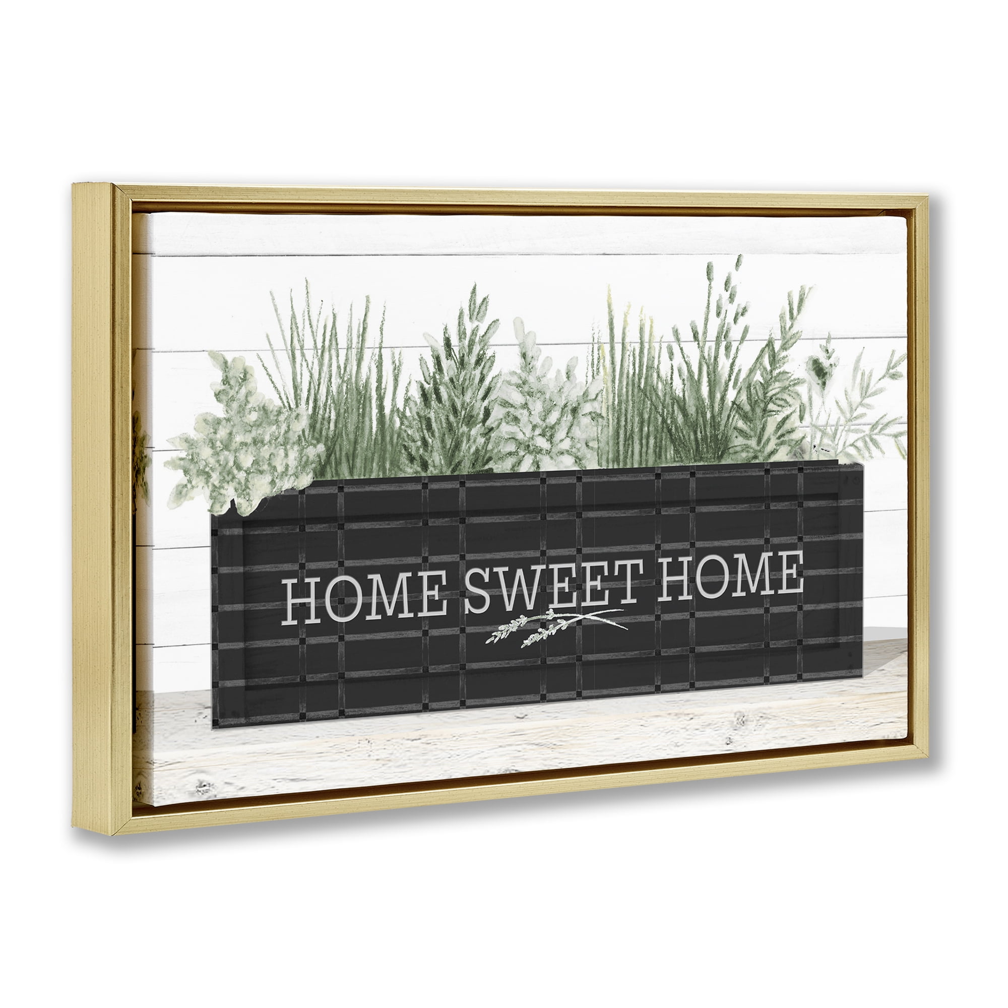 Stupell Industries Sweet Home Garden Box Botanical & Floral Painting Gold Floater Framed Canvas Art Print Wall Art, 31 x 21