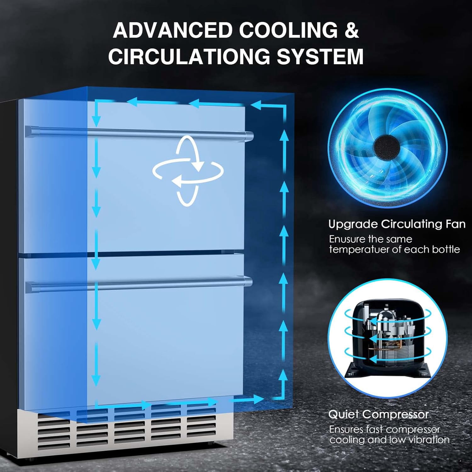 Under Counter Drawer Fridge, 24 Inch Double Drawer Beverage Cooler, Outdoor Kitchen Fridge