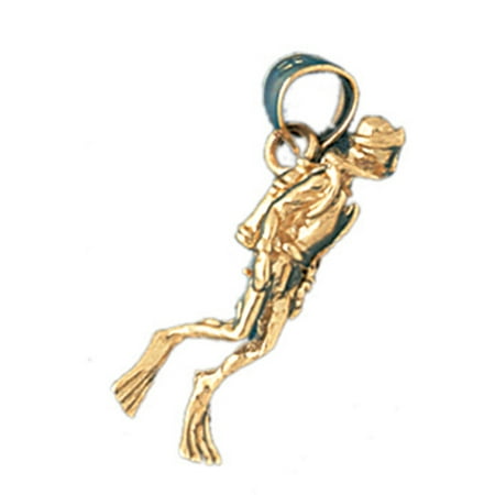 14K Yellow Gold 3D Scuba Diver Pendant - 25 mm