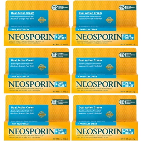 Neosporin Plus Pain Relief Cream, Maximum Strength, 0.5 oz (Pack of 6)