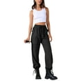 thumbnail image 2 of INSPIRE CHIC Women's Pants Cargo Lightweight High Waist Elastic Drawstring Wide Leg Trousers with Pockets XL Black, 2 of 6