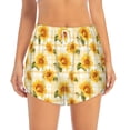 thumbnail image 2 of Fuzoiu Light Yellow Plaid Sunflower Print Women's Athletic Shorts, Double-Layer Running Shorts with Pocket,Women's Workout Shorts for Yoga, Gym, and Workouts-XX-Large, 2 of 7