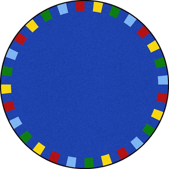 Joy Carpets Kid Essentials On the Border 5'4" Round Area Rug in Color Brights