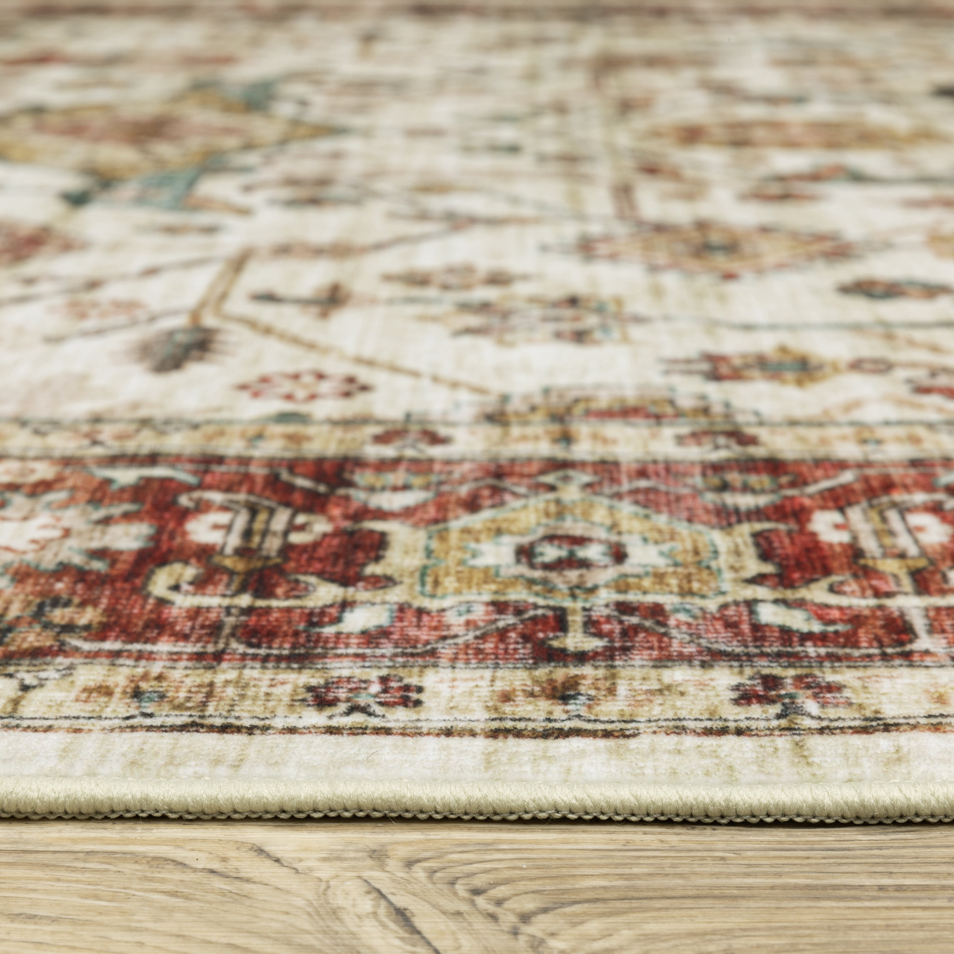 Avalon Home Sebastian Vintage Bordered Ivory/ Rust Red Washable Indoor Area Rug