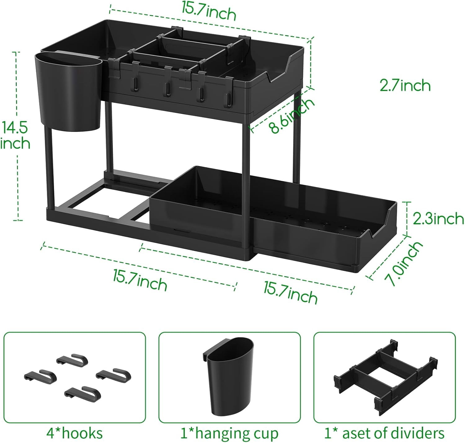Couradric Under Sink Organizer ,2-Pack ,2-Tier Slide-Out,Rust-Resistant Steel Bathroom & Kitchen Cabinet Organizer, Space Saving Storage Solution