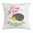 thumbnail image 1 of Hedgehog Throw Pillow Cushion Cover, Ink Splatter Spotted I Love You Quote and Floral Wreath with Forget-Me-Not Flower, Decorative Square Accent Pillow Case, 18 X 18 Inches, Multicolor, by Ambesonne, 1 of 2