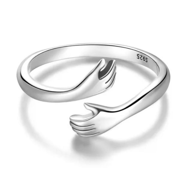 Anillo de abrazo de plata 925, moderno, versátil, ajustable, con manos abiertas para hija, mamá, hermana, esposa, amiga, abuela, oro blanco.