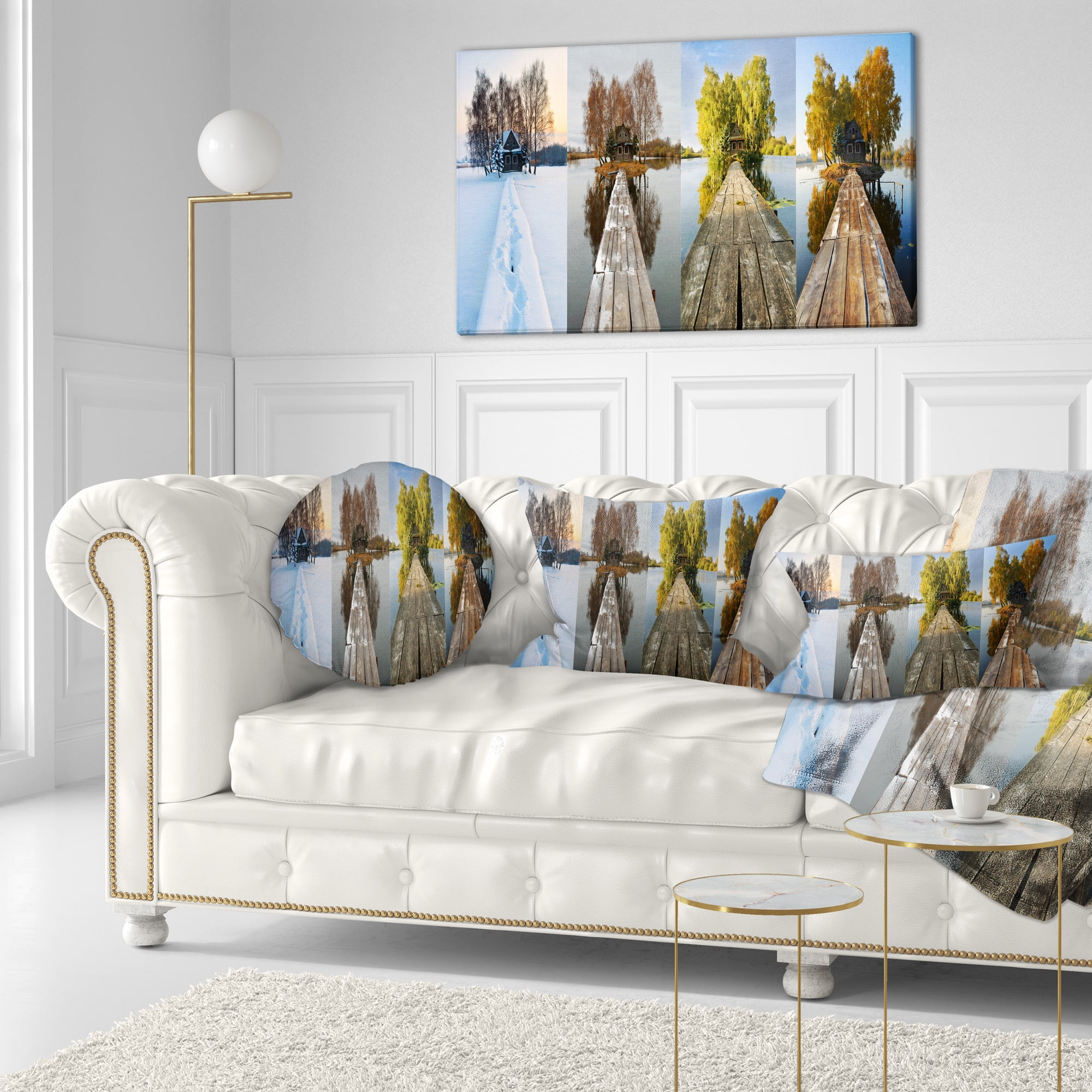 Designart Houses on Small Island Panorama - Modern Seascape Throw Pillow - 12x20